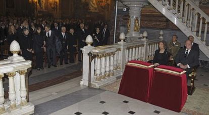 Don Juan Carlos y doña Sofía han ocupado un lugar destacado en la basílica San Francisco el Grande de Madrid.