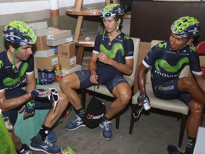 Ventoso, Malori y Nairo Quintana, de izquierda a derecha, en Argentina, antes del Tour de San Luis.