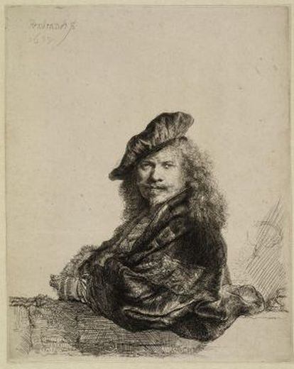 Proceso de grabado de &#039;Autoretrato con sombrero de ala ancha y abrigo bordado&#039;, de 1631, de Rembrandt. 