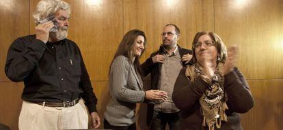 Beiras, Iolanda Pérez Docampo, Martiño Noriega y Concha Trigo, durante la asamblea en la que Encontro Irmandiño decidió salirse del BNG.