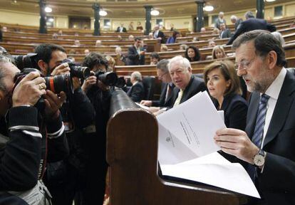 El presidente del Gobierno, Mariano Rajoy, durante la sesi&oacute;n de control al Ejecutivo celebrada mi&eacute;rcoles en el Congreso de los Diputados.