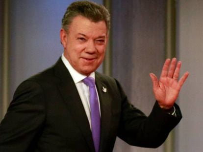 Santos en el Palacio de Nari&ntilde;o tras anunciarse el Nobel de la Paz.