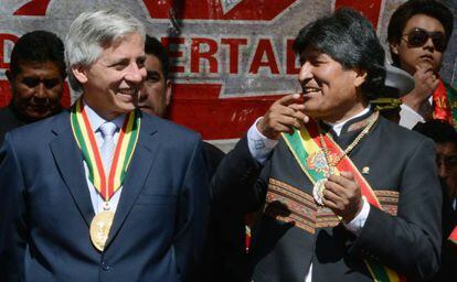 Morales y el vicepresidente durante la celebraci&oacute;n en La Paz.