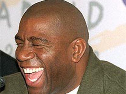 Magic Johnson, durante la conferencia de prensa que celebró ayer en Madrid.