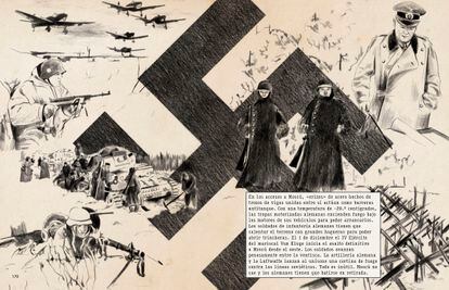 La invasión de la URSS en una doble página del libro.