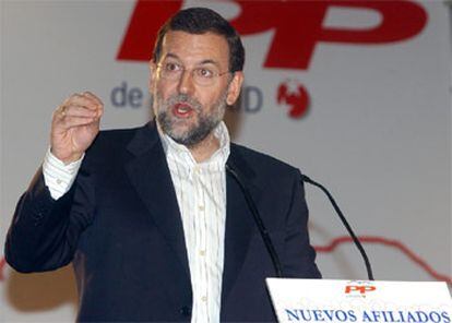 Rajoy, esta mañana en el encuentro con nuevos afiliados en Madrid.