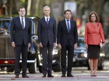 El presidente del Gobierno, Mariano Rajoy; el ministro de Defensa, Pedro Morenés; el presidente de la Comunidad de Madrid, Ignacio González, y la alcaldesa de Madrid, Ana Botella.