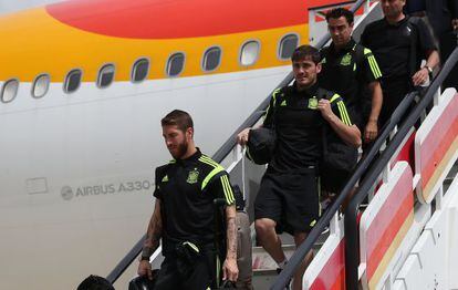 Ramos, Casillas y Xavi, en la llegada a Madrid.