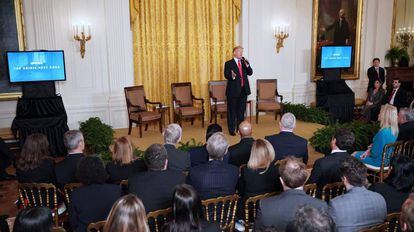El presidente Trump en un evento sobre los opiáceos en la casa Blanca