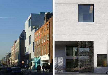 <strong>Oficinas del Departamento de Finanzas</strong>, en Dublín (2009). Situada en el centro de la capital, "esta sede forma parte de una tradición arquitectónica en Dublín, donde los edificios importantes negocian cambios dramáticos de escala en los cruces del paisaje urbano de la ciudad", han explicado las arquitectas. La cuidadosa elección de los materiales otorga elegancia y solidez al edificio, algo que se refleja especialmente en la puerta de entrada de bronce artesanal y la piedra caliza irlandesa del exterior. |