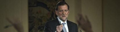 Mariano Rajoy en Moncloa durante la rueda de prensa para hacer balance del año 2012