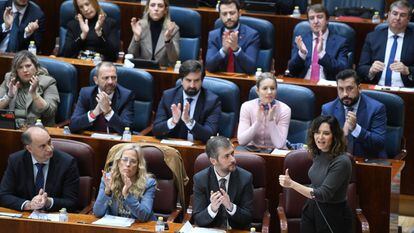 La presidenta de la Comunidad de Madrid, Isabel Díaz Ayuso, en el pleno de la Asamblea de Madrid.