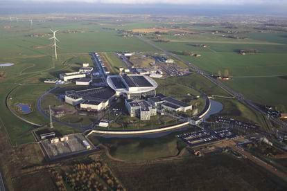 Vista aérea de las instalaciones de la Fuente Europea de Neutrones por Espalación en 2021.