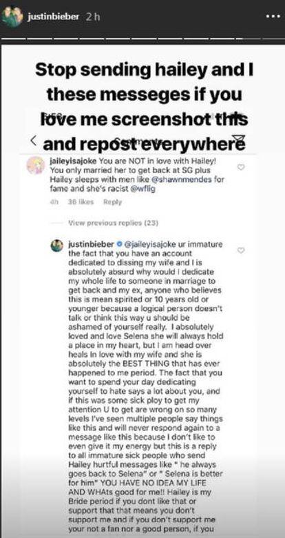 El mensaje que ha compartido Justin Bieber en su Instagram.