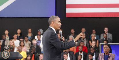 El presidente de EE.UU., Barack Obama en la Universidad de Soweto de Johannesburgo, Sud&aacute;frica.