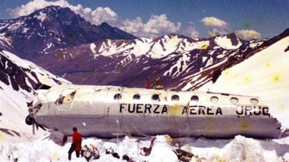 The fuselage of the plane in the Andes mountain range, in January 1973.