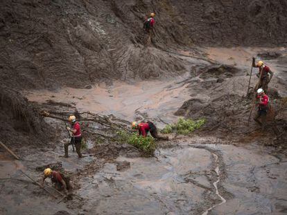 Rescatistas trabajan en la zona de la avalancha.