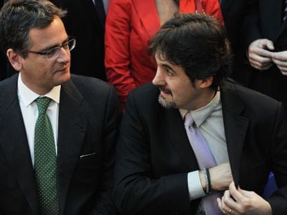 Antonio Basagoiti, l&iacute;der del PP vasco, y Pello Urizar, l&iacute;der de Eusko Alkartasuna, en la recepci&oacute;n con motivo del D&iacute;a de Euskadi.