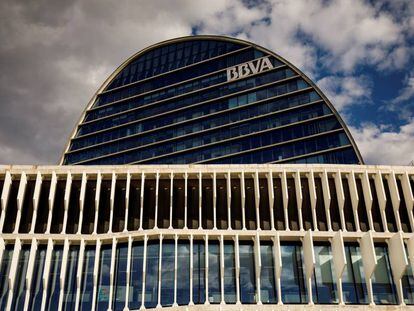 Vista de la sede global de BBVA, en Madrid.