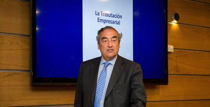 El presidente de CEOE, Juan Rosell, en la presentación del informe La tributación empresarial