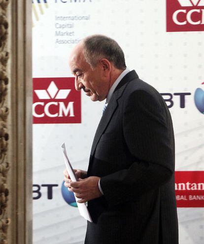 Miguel Fernández Ordóñez, ayer en la Convención de la Asociación de Mercados Financieros.