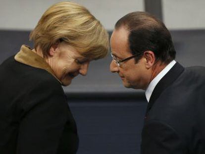 La canciller alemana, Angela Merkel, y el presidente franc&eacute;s, Fran&ccedil;ois Hollande, en Berl&iacute;n el pasado enero.  