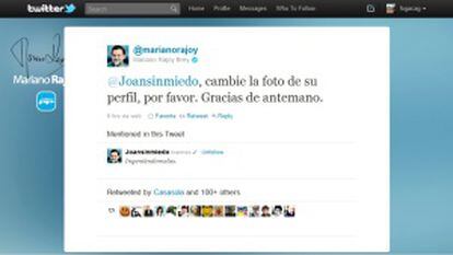 Aviso de la página de Rajoy para que retiren la foto de su perfil.