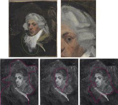 Las diferentes capas observadas en la obra 'Autorretrato con peluca' de Picasso.