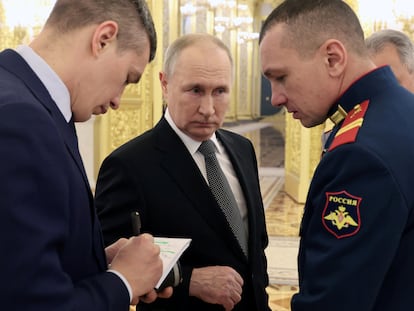 El presidente ruso, Vladímir Putin, durante un acto en el Kremlin, este viernes en Moscú.