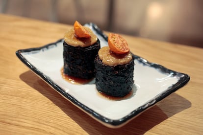 The glazed black pudding tapa created by Jorge Lozano at his Salamanca restaurant Tapas 3.0.