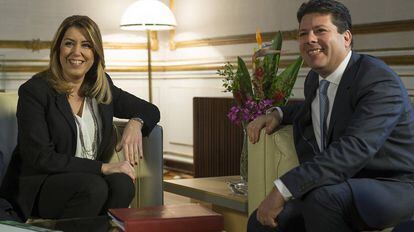 Susana D&iacute;az y Fabian Picardo, este jueves en el Palacio de San Telmo. 