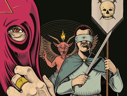 Una ilustración de Mario Rivière sobre el libro de logias y satanismo.