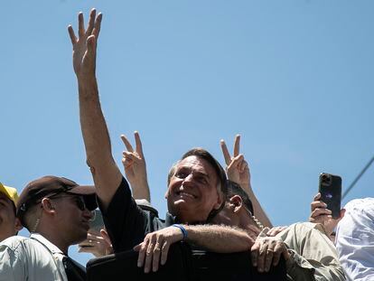 El presidente de Brasil, Jair Bolsonaro, en un acto electoral en Belford Roxo, este jueves.