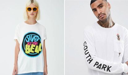 Camiseta de 'Salvados por la campana' de Pull and Bear y de 'South Park', de Asos.