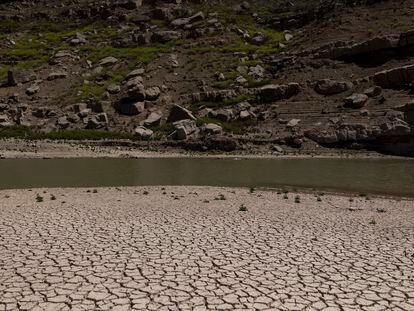 Grietas en las orillas del pantano de Rialb, en Lleida, a consecuencia de la sequía.