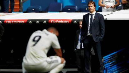 Julen Lopetegui, al igual que Benzema, abatidos tras la derrota del sábado con el Levante. En vídeo, declaraciones de Lopetegui tras la derrota del Real Madrid