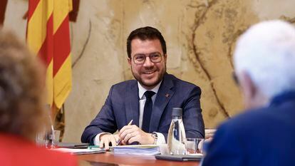 El presidente de la Generalitat, Pere Aragonès, durante la reunión semanal del Gobierno catalán.