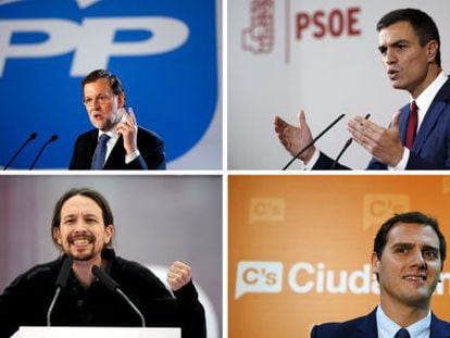Mariano Rajoy, Pedro S&aacute;nchez, Pablo Iglesias y Albert Rivera. 