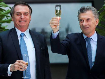 Los presidentes de Brasil y Argentina, Jair Bolsonaro y Mauricio Macri, el jueves en Buenos Aires. 
