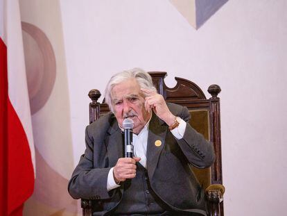 José Mujica durante la charla en la Universidad de Chile en Santiago, el 11 de septiembre.