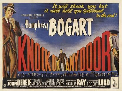 'Llamad a cualquier puerta'. Nicholas Ray. 1949.

En el papel de un abogado progresista que acepta defender a un joven delincuente, aquí un casi debutante John Derek, acusado de asesinato, Bogart volvía a componer un excelente  retrato alejado de  gánster perversos y detectives cínicos que habían forjado su carrera. Su speech final en el juicio resta como una de las secuencias más memorables de su carrera cinematográfica.