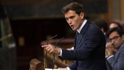 El líder de Ciudadanos, Albert Rivera, durante el debate de investidura, el pasado 22 de julio.