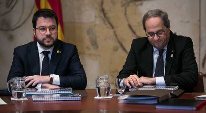 Pere Aragonès i Quim Torra, en una reunió del Govern.
