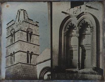 Torre de iglesia y ventana en Corneto, 1842