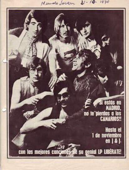 Imagen de promoción de un concierto de Canarios, en 1970.