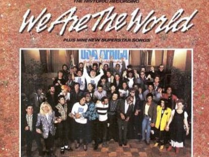 Portada original del disco de USA for Africa 'We are the world'.