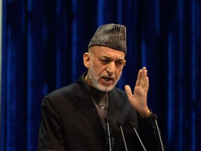 El presidente de Afganist&aacute;n, Hamid Karzai, intreviene ante la Loya Jirga.