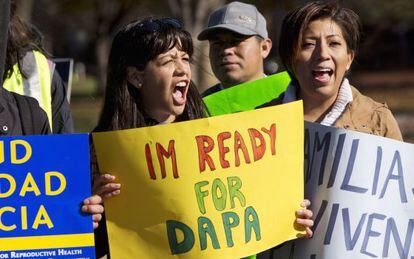 Manifestantes a favor de las medidas migratorias de Obama en Washington