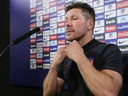 Simeone, durante la rueda de prensa previa al Valencia-Atl&eacute;tico.