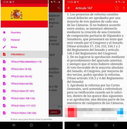 Constitución española en Android.